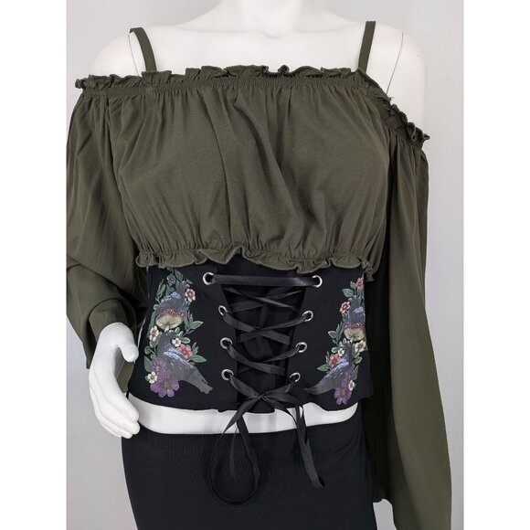 Cosmic Aura Lace Up Cold Shoulder Top Women Size 1X Bell Sleeve Whimsigoth Fairy - Picture 2 of 10